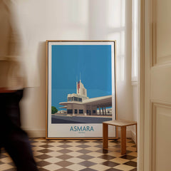 Asmara Eritrea Print – Fiat Tagliero Poster displayed in a stylish interior setting with geometric flooring.