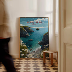 Berry Head Travel Poster – South Devon Coastline and Wildflower Art displayed in a stylish interior setting.