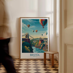 Bristol Canvas Print - Wall Art Poster featuring hot air balloons and landmark bridge in stylish interior setting.