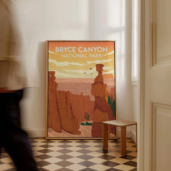 Bryce Canyon National Park framed travel poster in a modern hallway with checkered floor