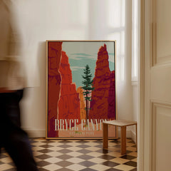 Framed Bryce Canyon National Park travel poster leaning on floor in modern hallway
