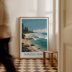 Burleigh Heads Travel Poster - Canvas Print showcasing the stunning coastline and beach of Burleigh Heads.