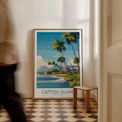 Captiva Island Florida Wall Art – Tropical Coastline and Sailboat Decor framed print in a stylish interior setting.
