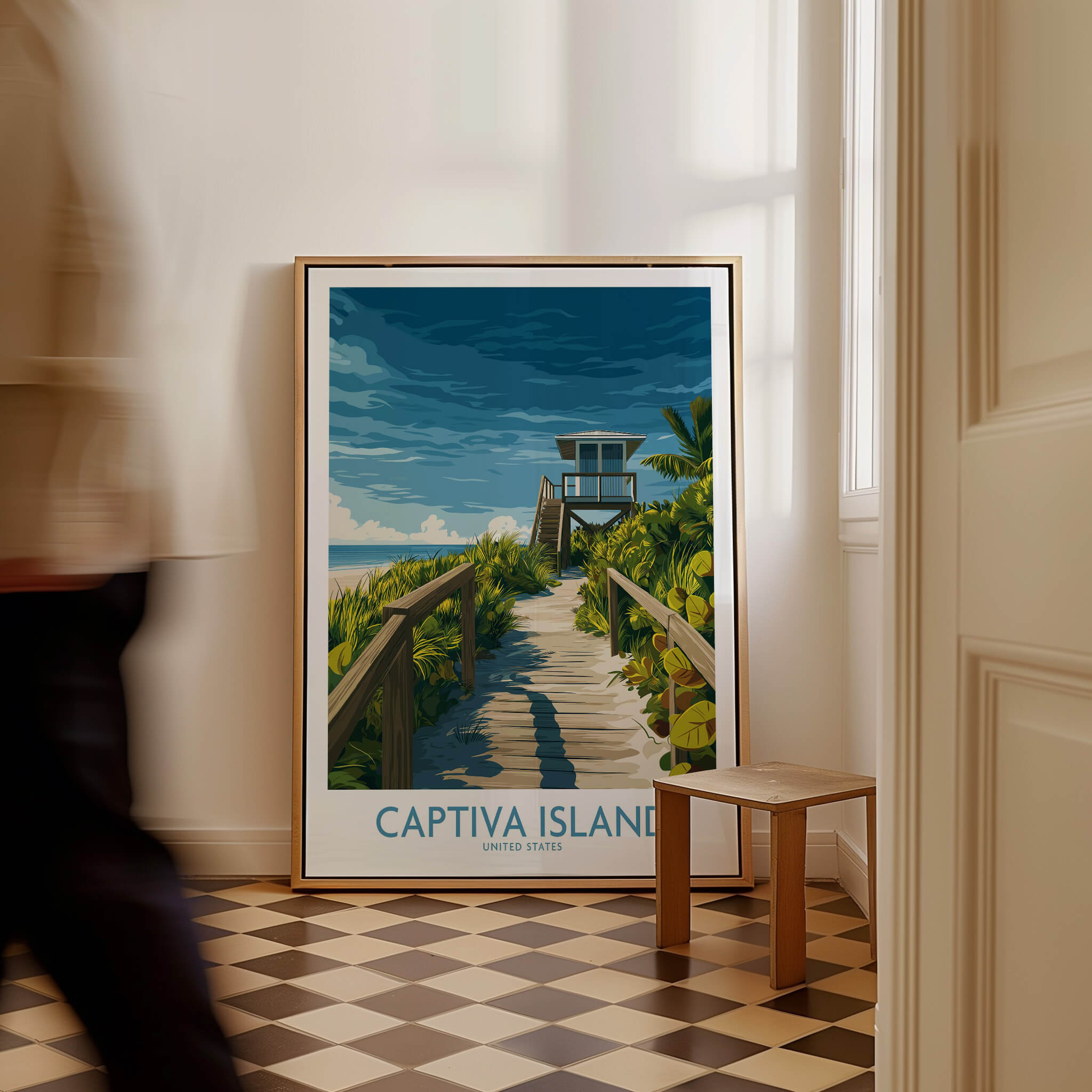 Captiva Island Florida Wall Art – Tropical Art featuring a scenic walkway and vibrant sky in a stylish interior setting.