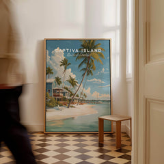 Captiva Island Florida Print – Coastal Palm Tree Art displayed in a stylish room with natural decor.