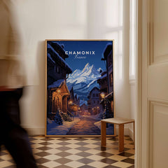 Chamonix Poster showcasing a beautiful winter scene in Chamonix, France, perfect for home decor.