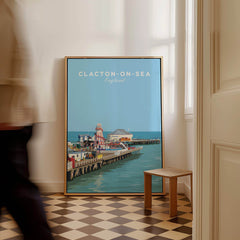 Clacton-on-Sea Travel Poster – Historic Pier Art Print displayed in a stylish interior with a vintage charm.