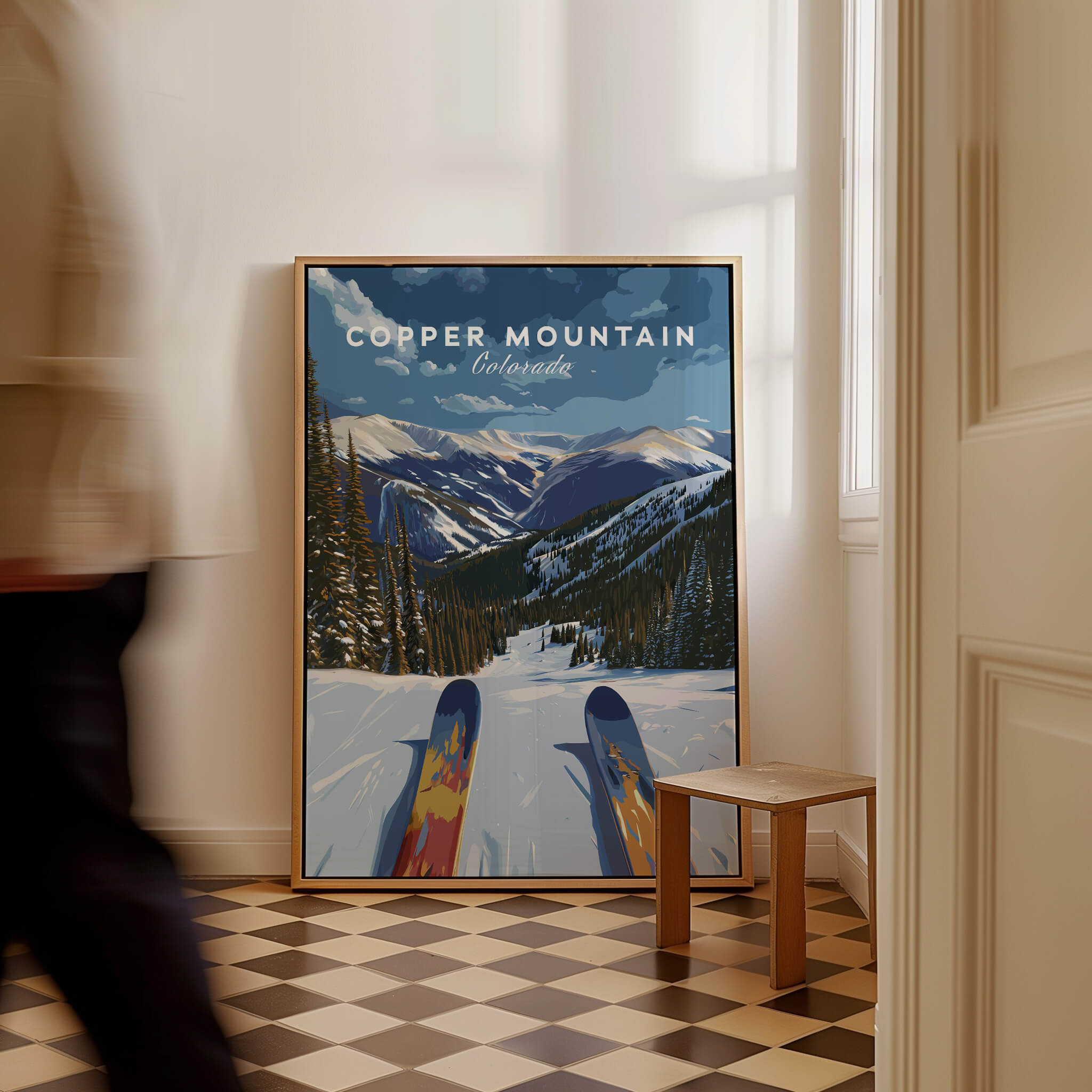 Ski Print Copper Mountain Colorado showcasing a scenic view of snow-covered slopes and majestic peaks.