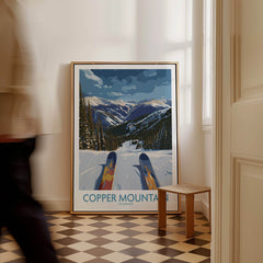 Copper Mountain Colorado Wall Art – Snowy Peak Winter Sports Print featuring snow-covered mountains and ski tracks.
