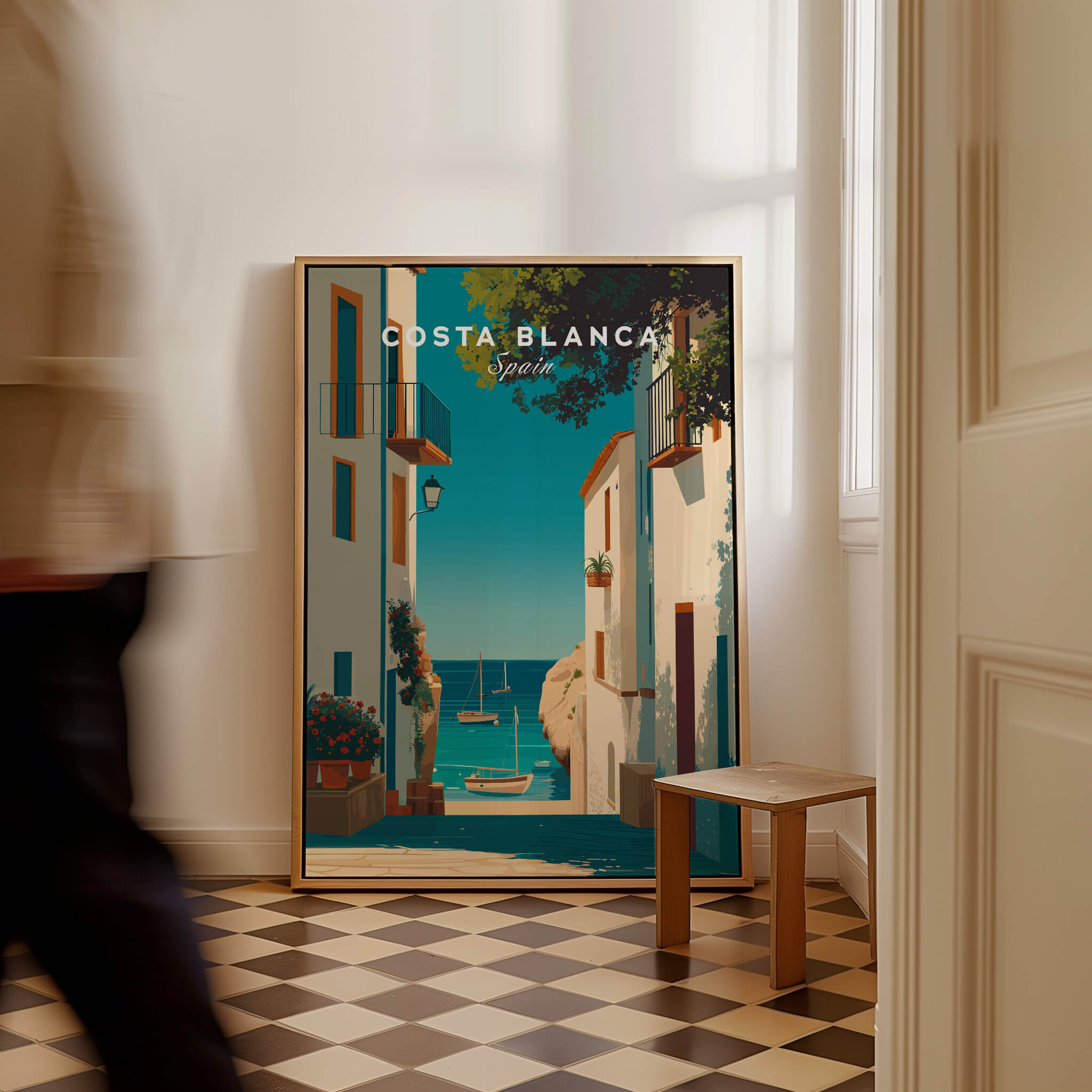 Costa Blanca Spain Print – Iconic White Village & Mediterranean Architecture Wall Decor featuring a scenic coastal view.