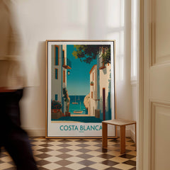Costa Blanca Spain Wall Art Print - Spanish Village Artwork displayed in a stylish interior with a coastal view.