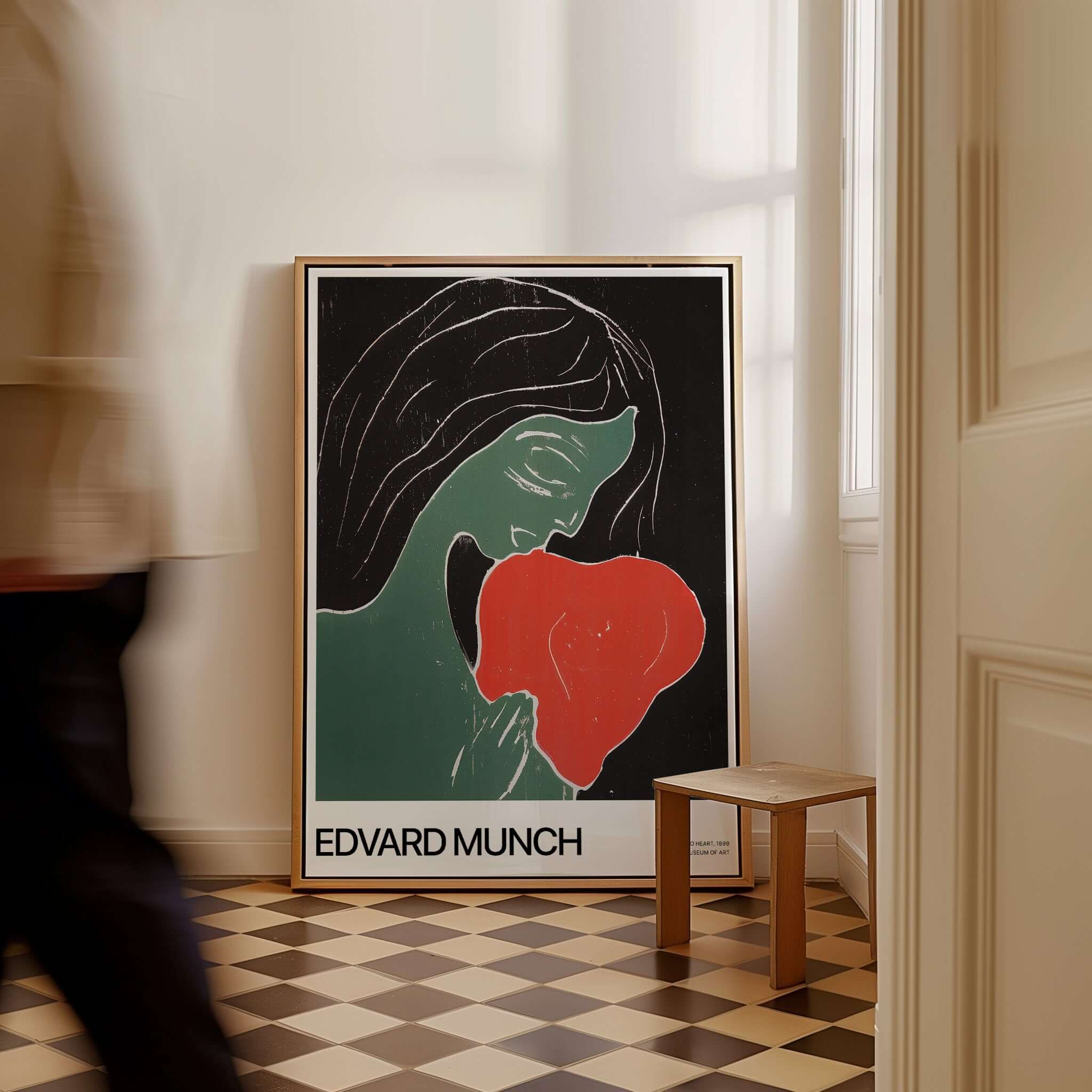 Edvard Munch Art Print - Edvard Munch Two Heart c1899 Woodcut - Symbolist Love Poster displayed in a stylish interior.