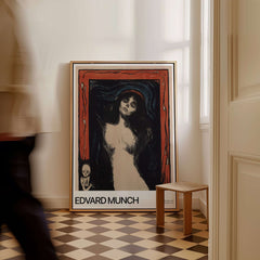 Edvard Munch Art Print - Madonna 1895 Color Lithograph Symbolist Poster displayed in a stylish room setting.