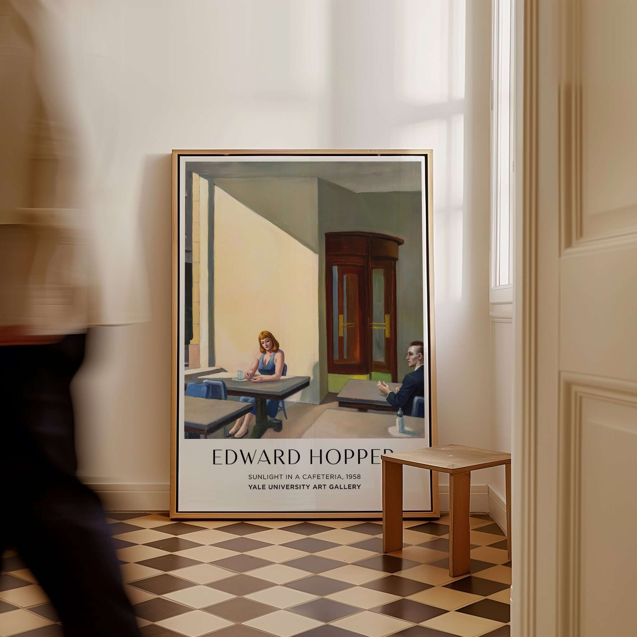 Edward Hopper Sunlight in a Cafeteria 1958 Yale Art Gallery Print displayed in a stylish interior setting.