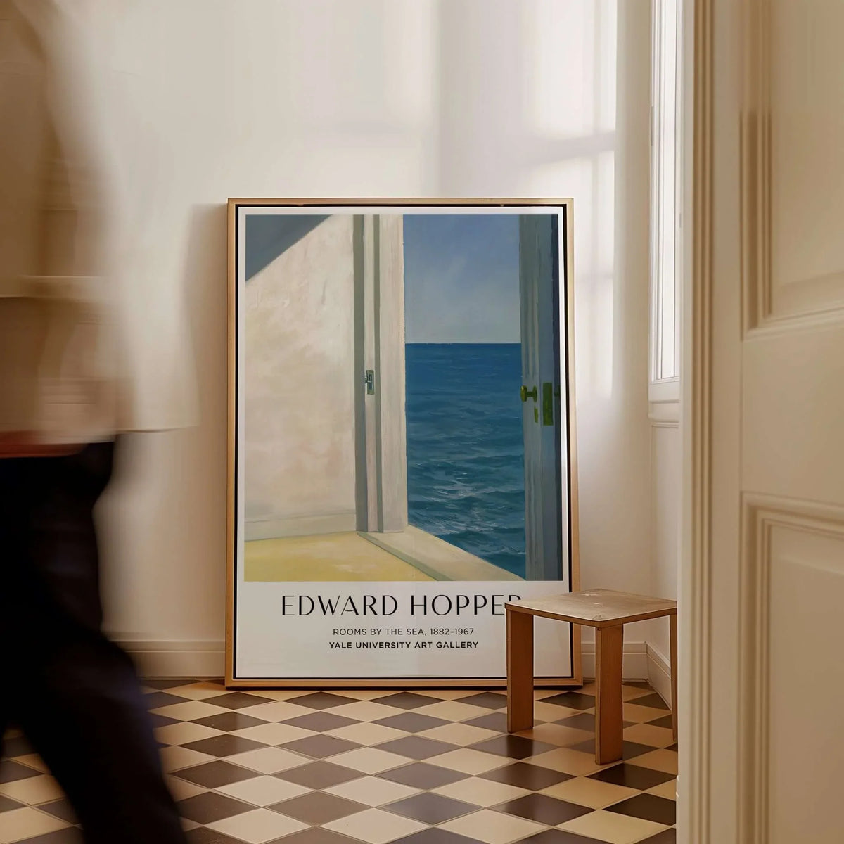Edward Hopper Rooms by the Sea 1951 Yale University Art Print Poster displayed in a minimalist room with sea view.