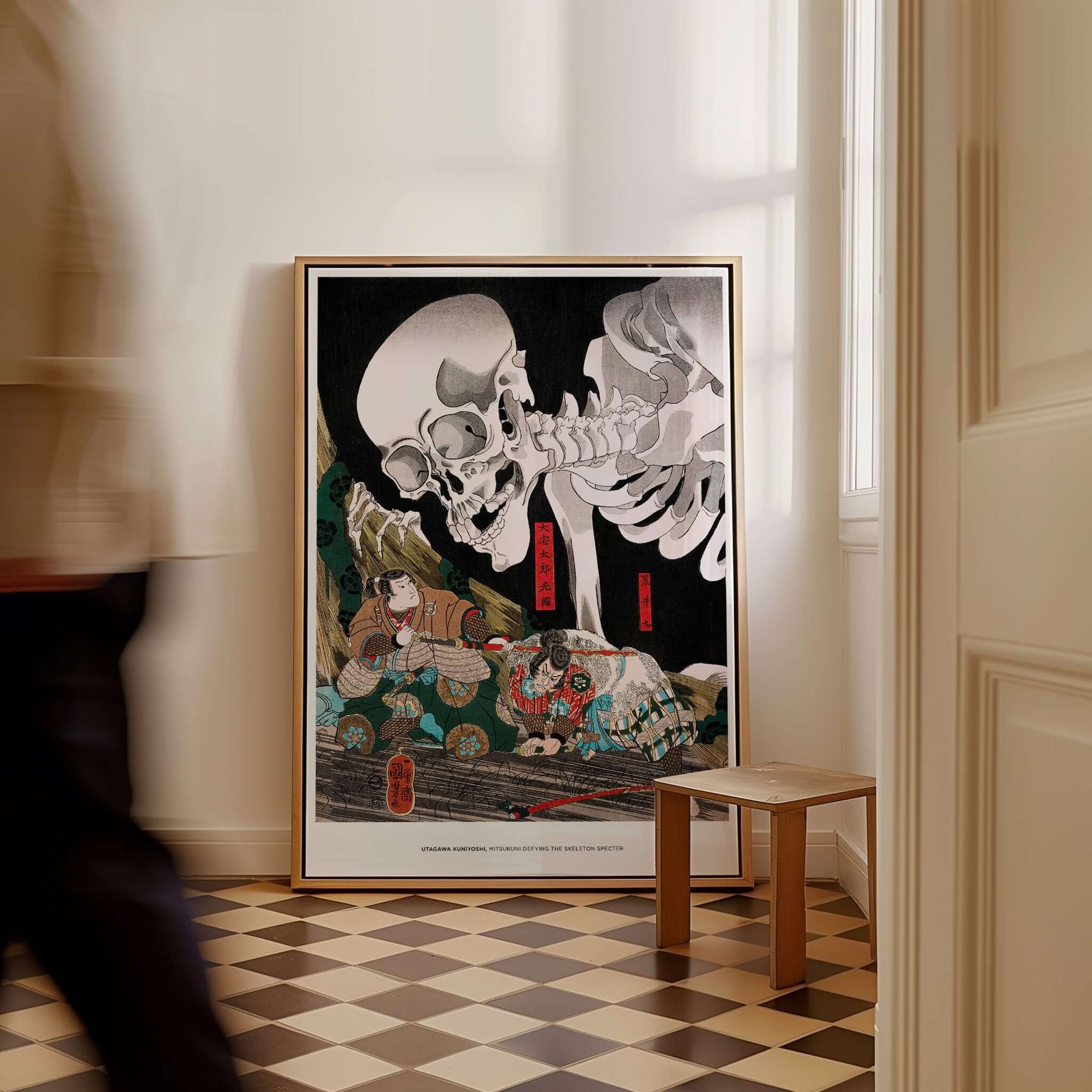 Exhibition Art Print Utagawa Kuniyoshi Skeleton Spectre Japanese Ukiyo-e Poster Wall Art displayed in a stylish interior.