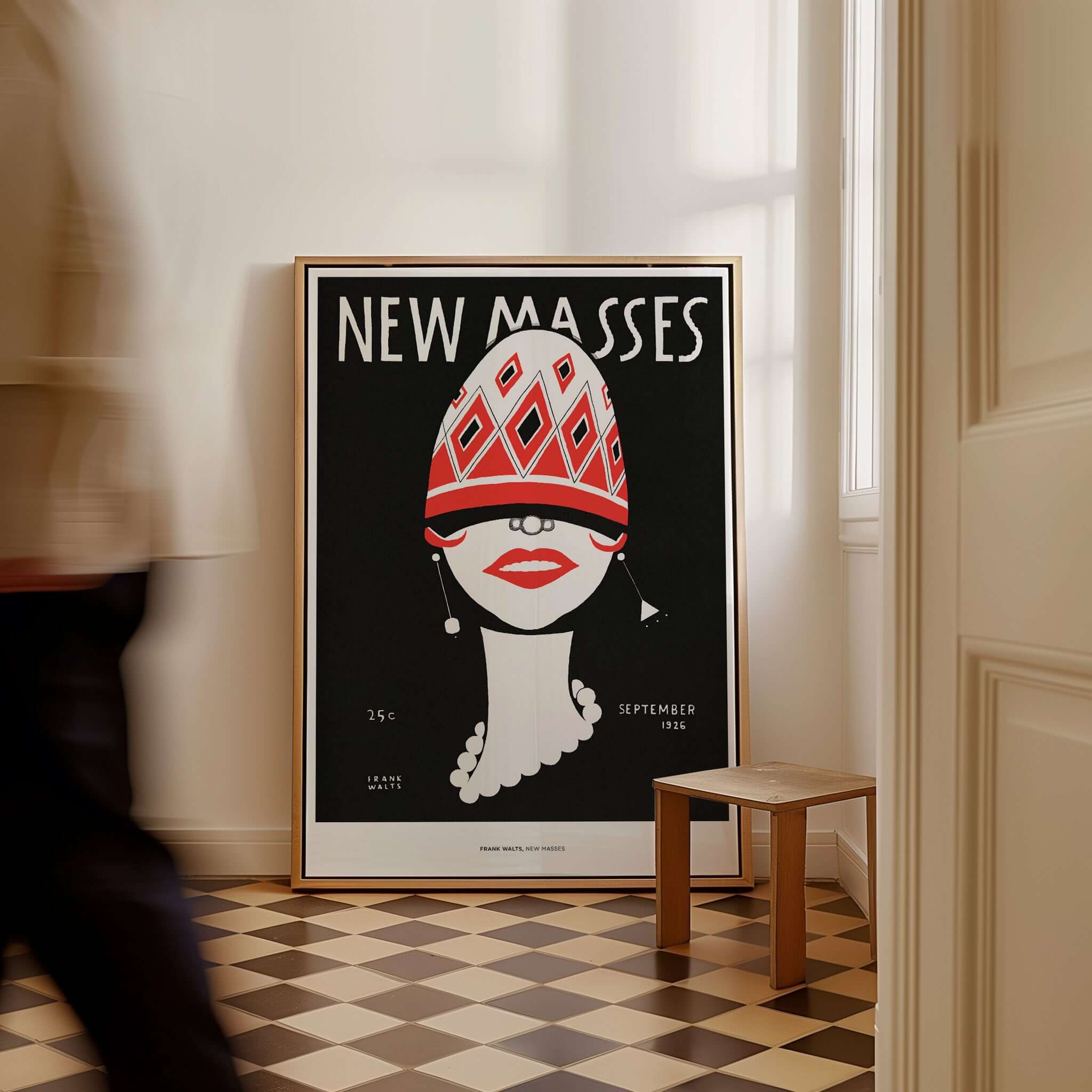 New Masses Frank Walts Art Deco Magazine Cover Poster Wall Art Print displayed in a stylish interior setting.