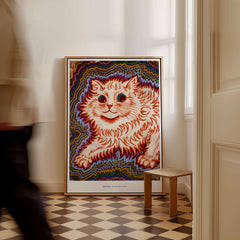 Kaleidoscope Cat Psychedelic Feline Poster Wall Art Louis Wain Exhibition Art Print displayed in a stylish interior setting.