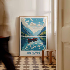 Fjords Norway Wall Art | Modern Style featuring a serene boat scene in stunning Nordic landscapes.