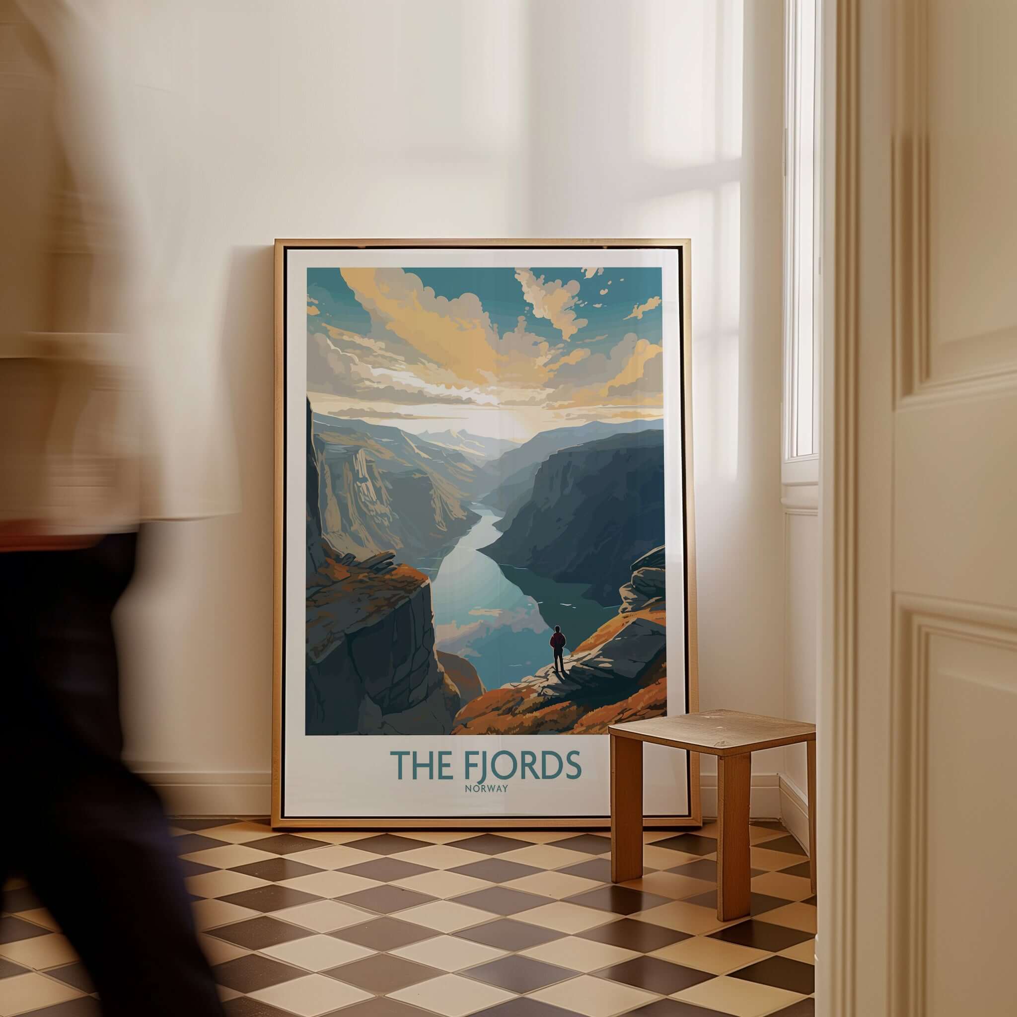 Fjords Wall Art | Modern Style showcasing a stunning Norwegian Fjord landscape in a stylish interior setting.