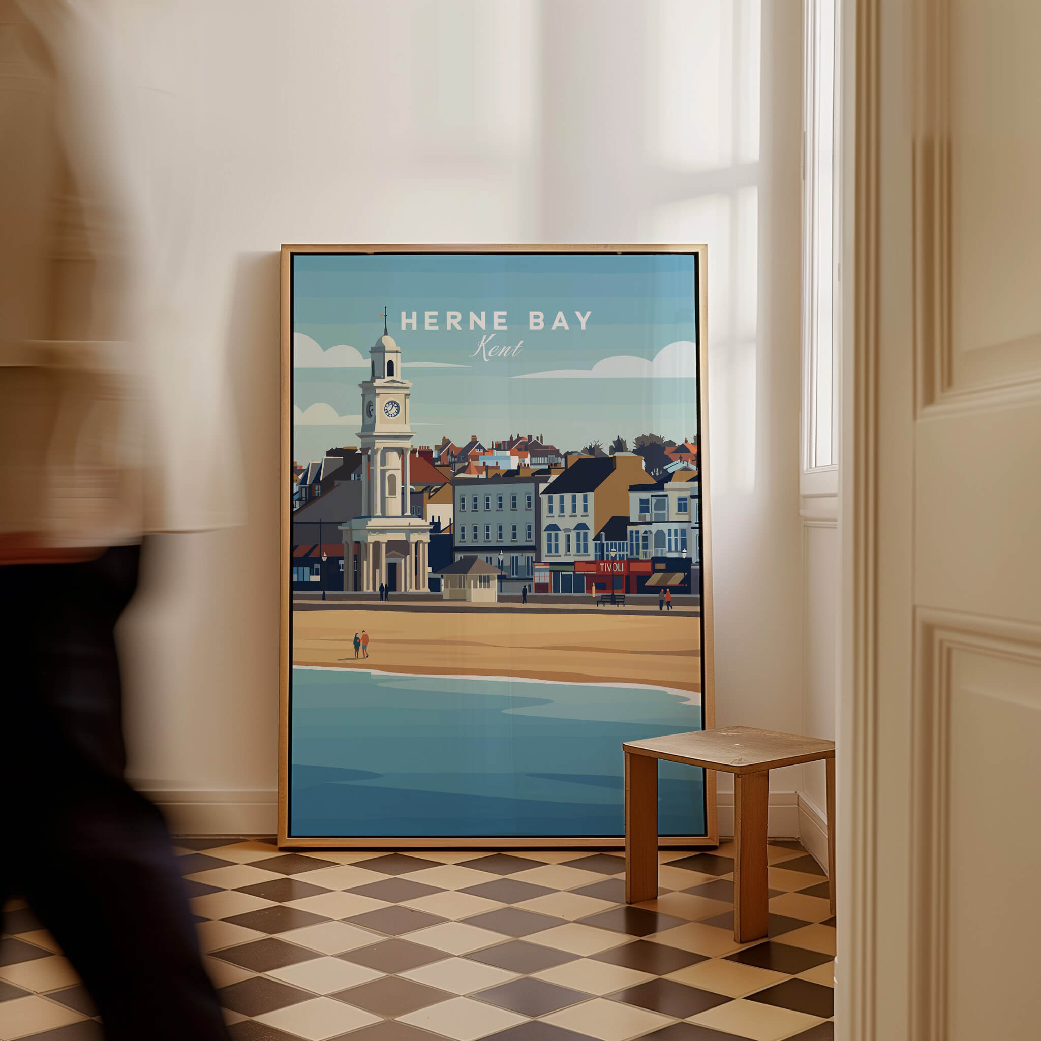 Herne Bay Kent Wall Art Print | British Travel Poster displayed in a room, showcasing the iconic seaside town.