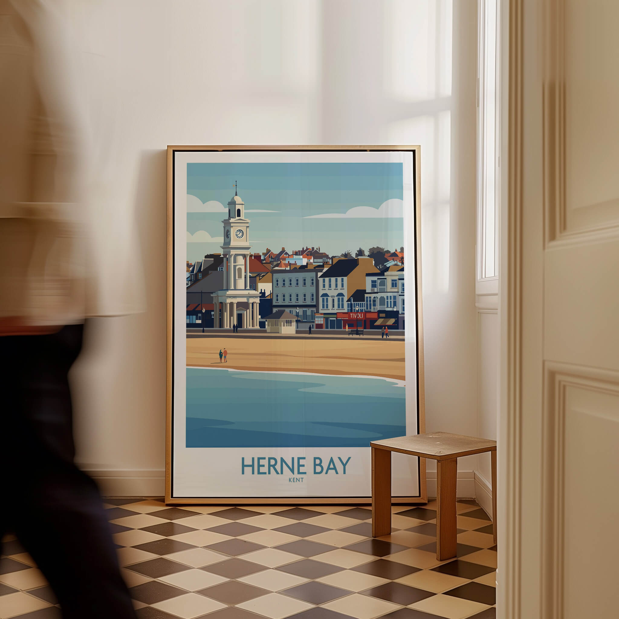 Herne Bay Kent Canvas Print Poster displayed in a stylish room, showcasing the iconic seaside town's scenery.
