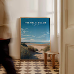 Holkham Beach Norfolk Wall Art Print | British Beach Travel Poster in a stylish home setting