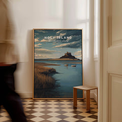 Holy Island Northumberland Travel Poster | Lindisfarne Castle Wall Art Print featuring scenic views of the castle.