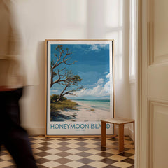 Honeymoon Island Poster | Florida State Park Coastline Canvas Print displayed in a stylish interior.