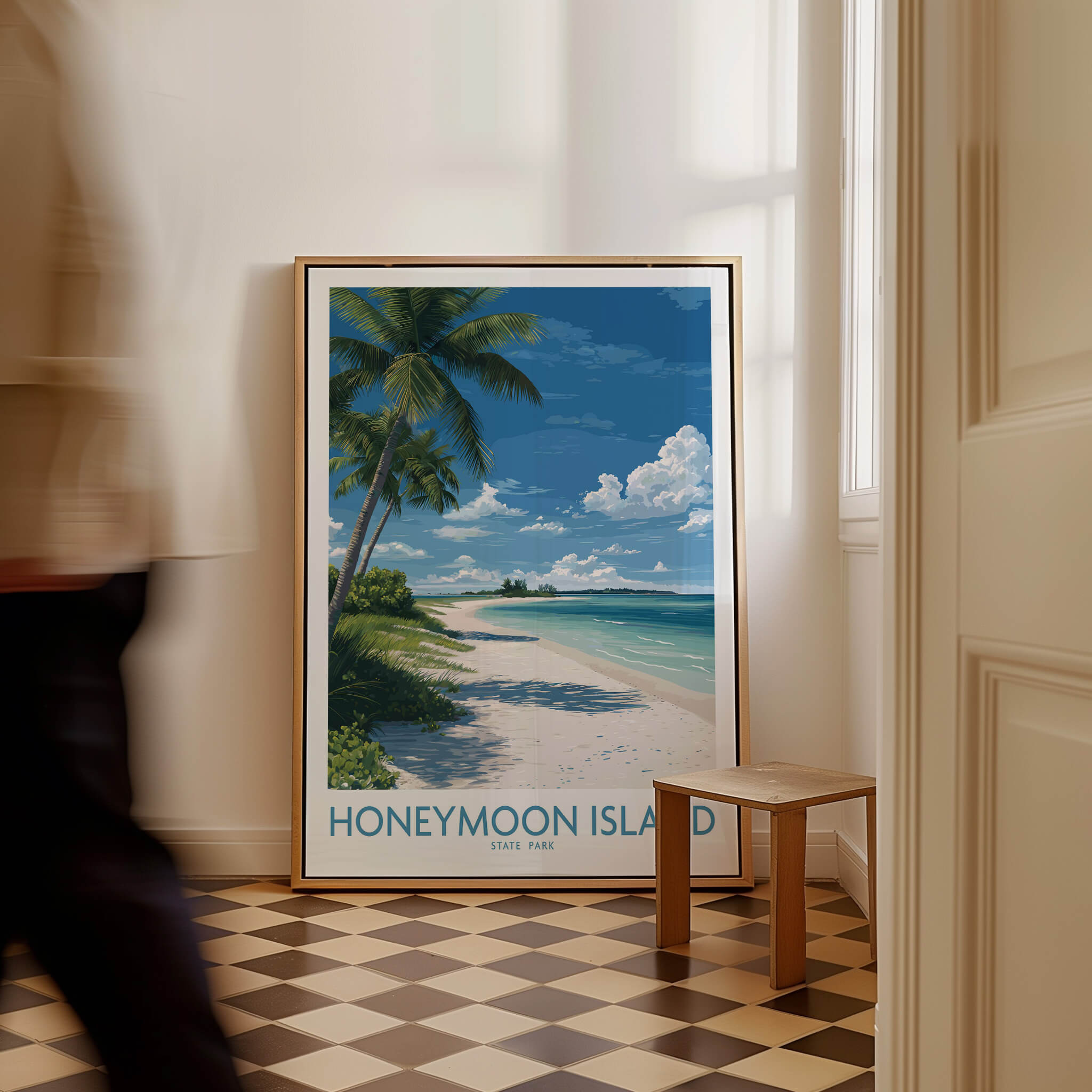 Honeymoon Island Poster | Sunny Florida Gulf Canvas Print displayed in a stylish interior with coastal scenery.