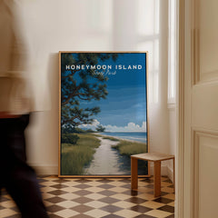 Honeymoon Island Wall Art Print | Florida Travel Poster featuring a serene coastal path and blue skies.
