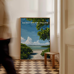 Honeymoon Island Florida Travel Poster | Mangrove Coast Wall Art Print with lush mangroves and pristine beach.