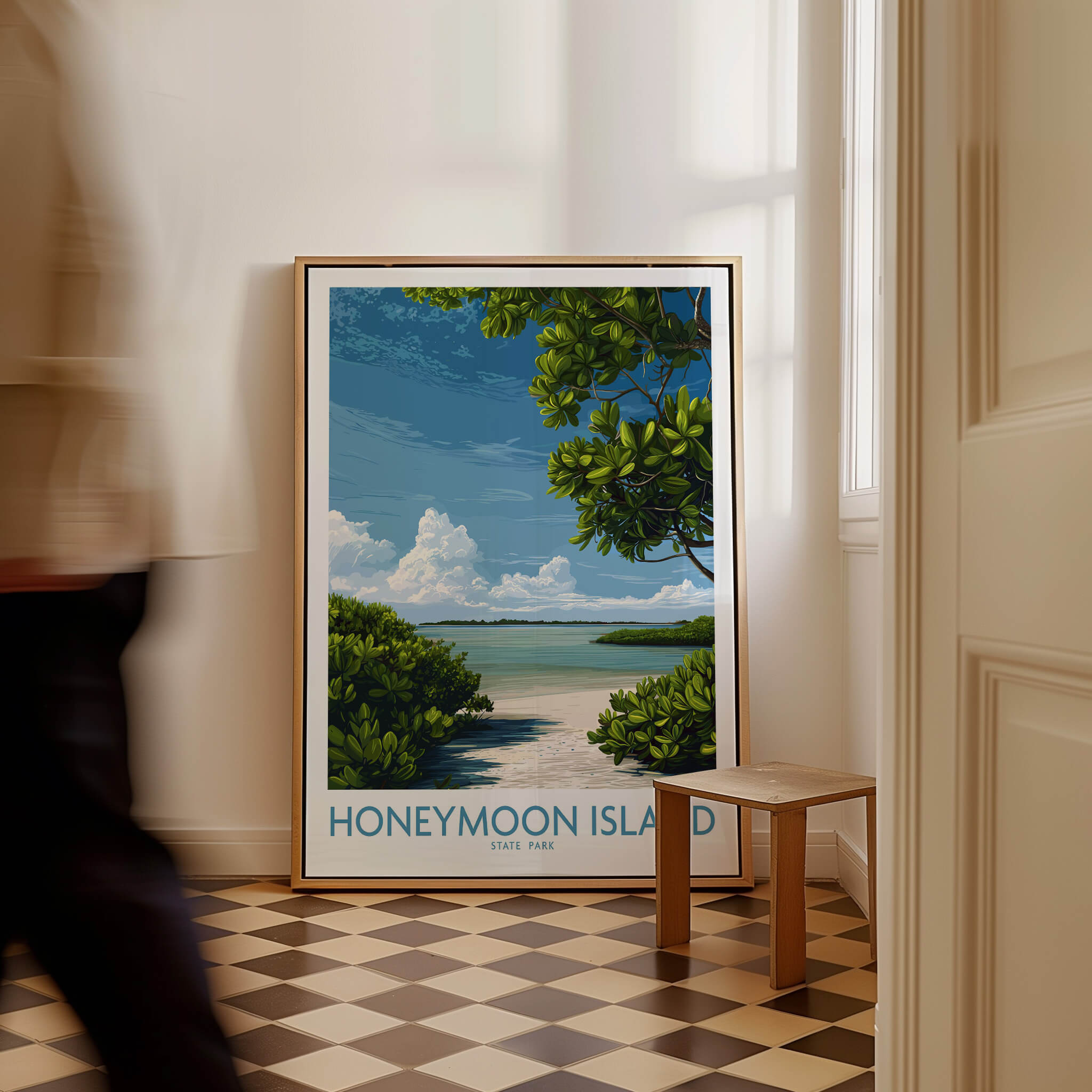 Honeymoon Island Florida Poster | Tropical Island Scene Canvas Print displayed in a cozy room setting.