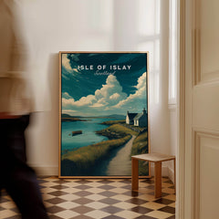 Isle of Islay Scotland Wall Art Print | Coastal Path Travel Poster displayed in a modern interior setting.
