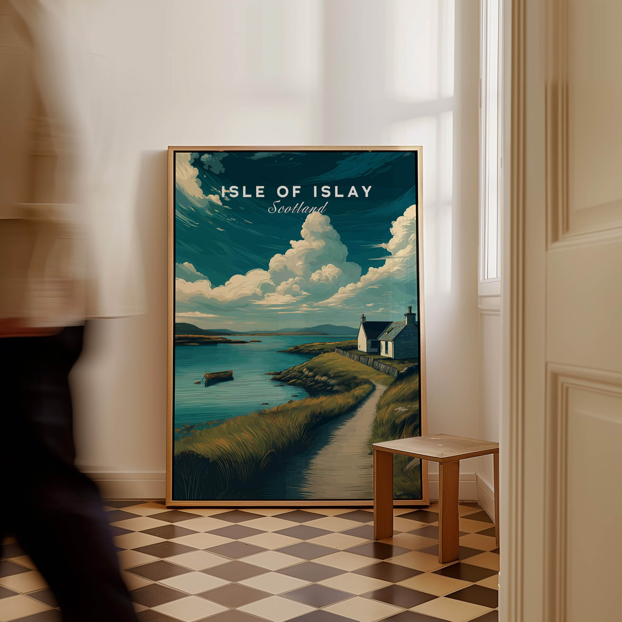 Isle of Islay Scotland Wall Art Print | Coastal Path Travel Poster displayed in a modern interior setting.