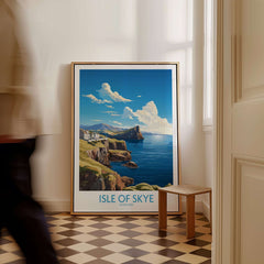 Isle of Skye Poster Modern displayed in a stylish room, showcasing vibrant colors and stunning Scottish landscape.