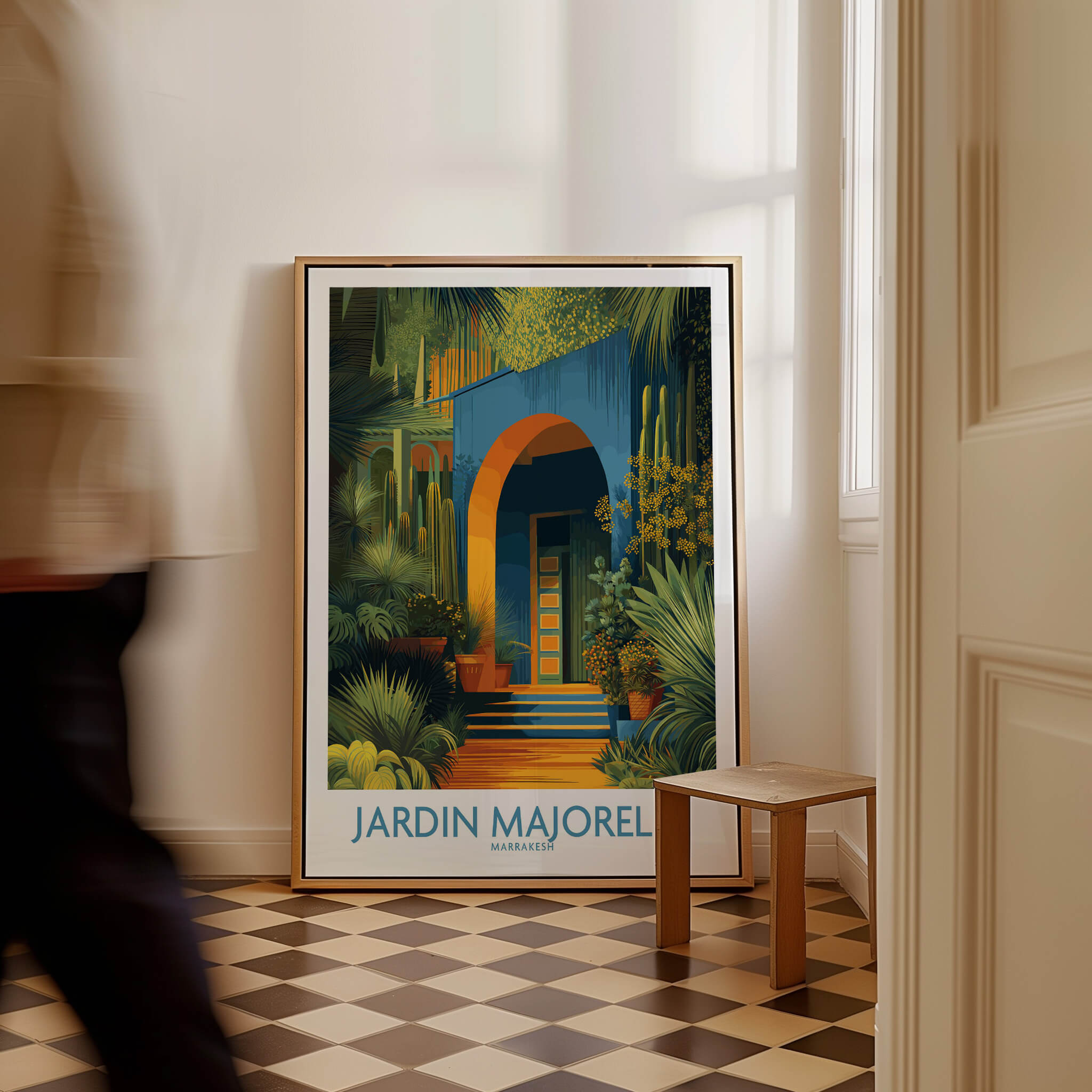 Jardim Majorelle Marrakesh Posters | Canvas Print showcased in a stylish interior setting with lush greenery.