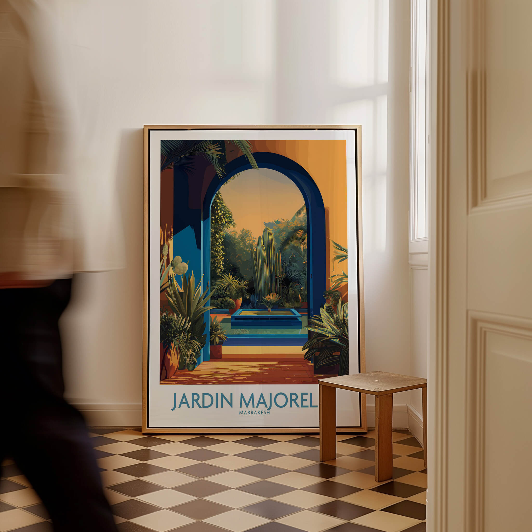 Jardim Majorelle Marrakesh Canvas Print | Exotic Plant & Architecture Posters displayed in a stylish interior.