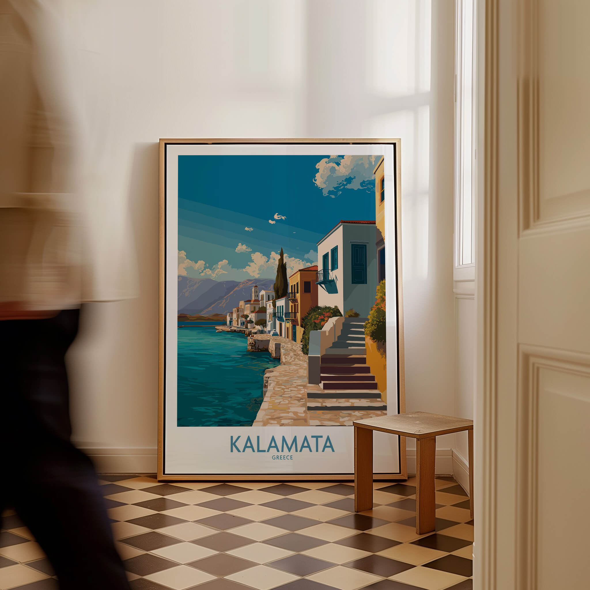 Kalamata Greece Poster | Greek Coastal Canvas Print showcasing vibrant architecture and coastal views.