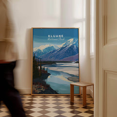 Kluane National Park Canada Wall Art Print | Scenic Yukon River Travel Poster in a modern interior setting.