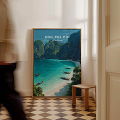Koh Phi Phi Thailand Travel Poster | Maya Bay Tropical Beach Wall Art Print featuring stunning tropical scenery.