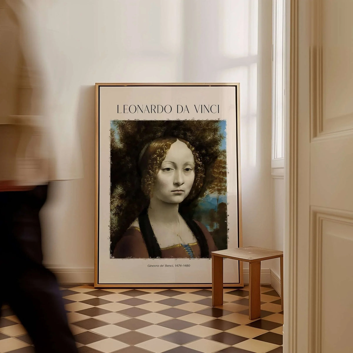 Leonardo da Vinci Art Print - Ginevra de Benci c1474 Early Renaissance Portrait Art Print displayed in a stylish interior.