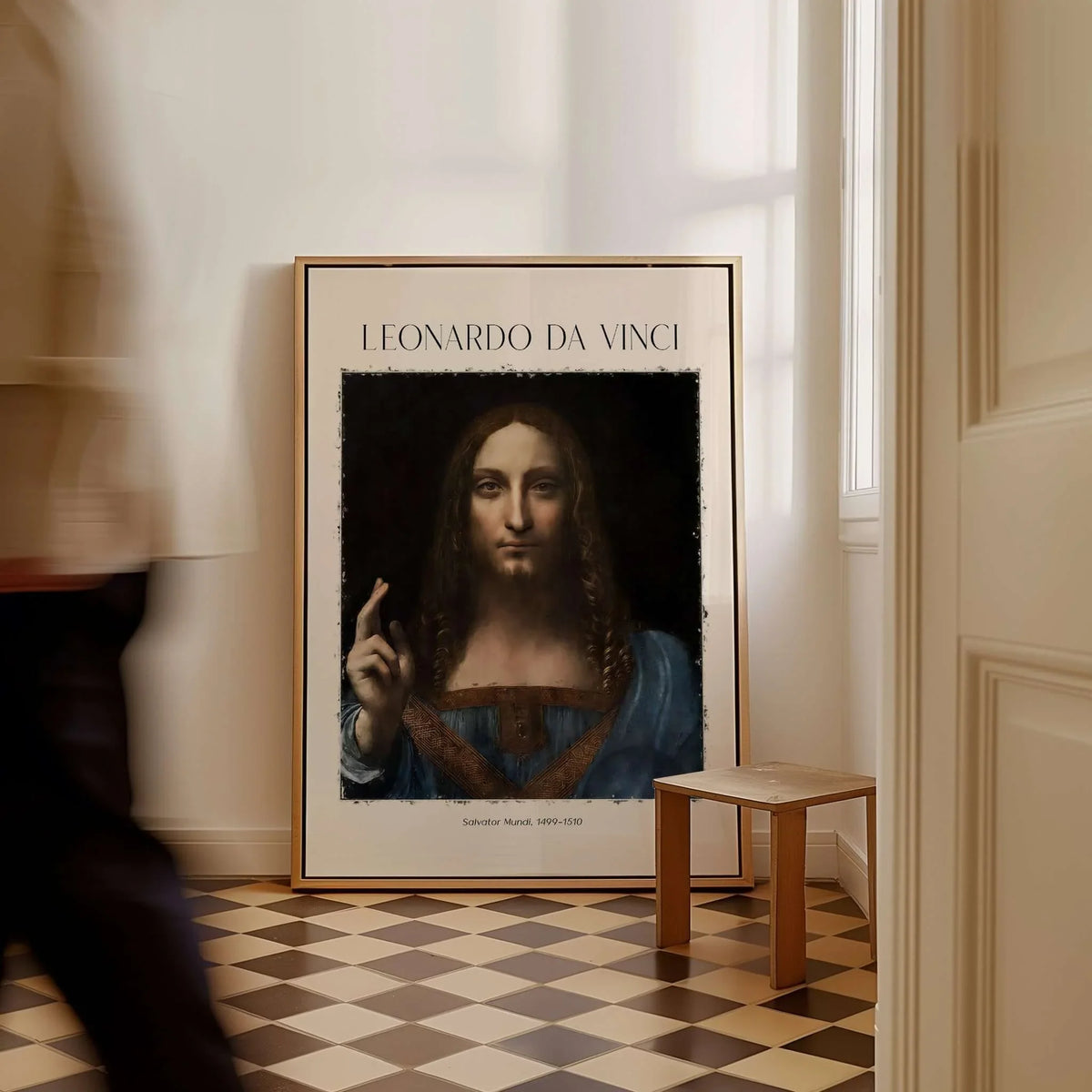 Leonardo da Vinci Salvator Mundi c1500 Portrait of Christ Art Print Poster displayed in a stylish interior.