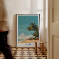 Lomé Togo Canvas Print | Tropical Coastal Village Scene Posters displayed in a stylish interior setting.