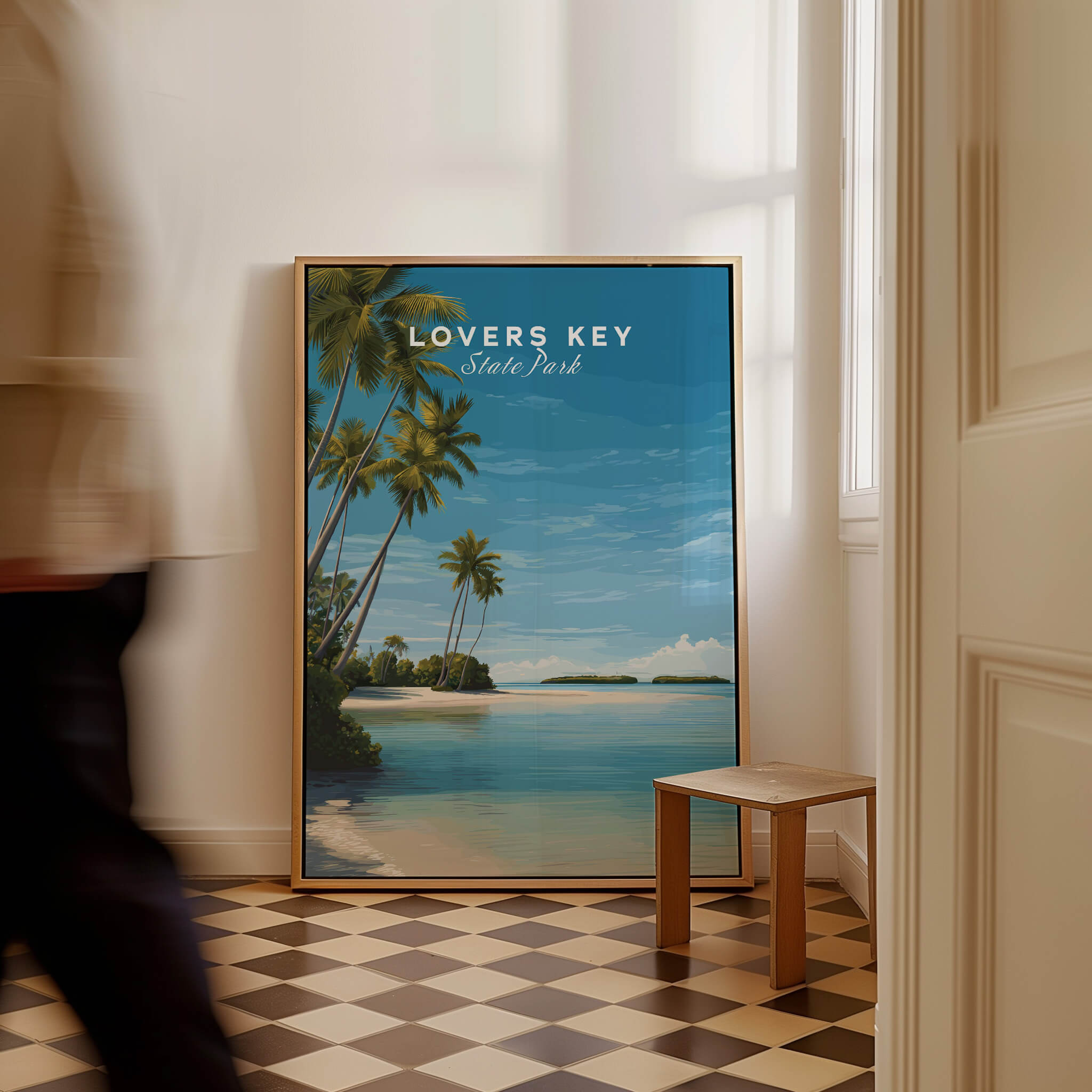 Lovers Key Wall Art Print | Paradise Island Scenery Florida Travel Poster displayed in a stylish interior.