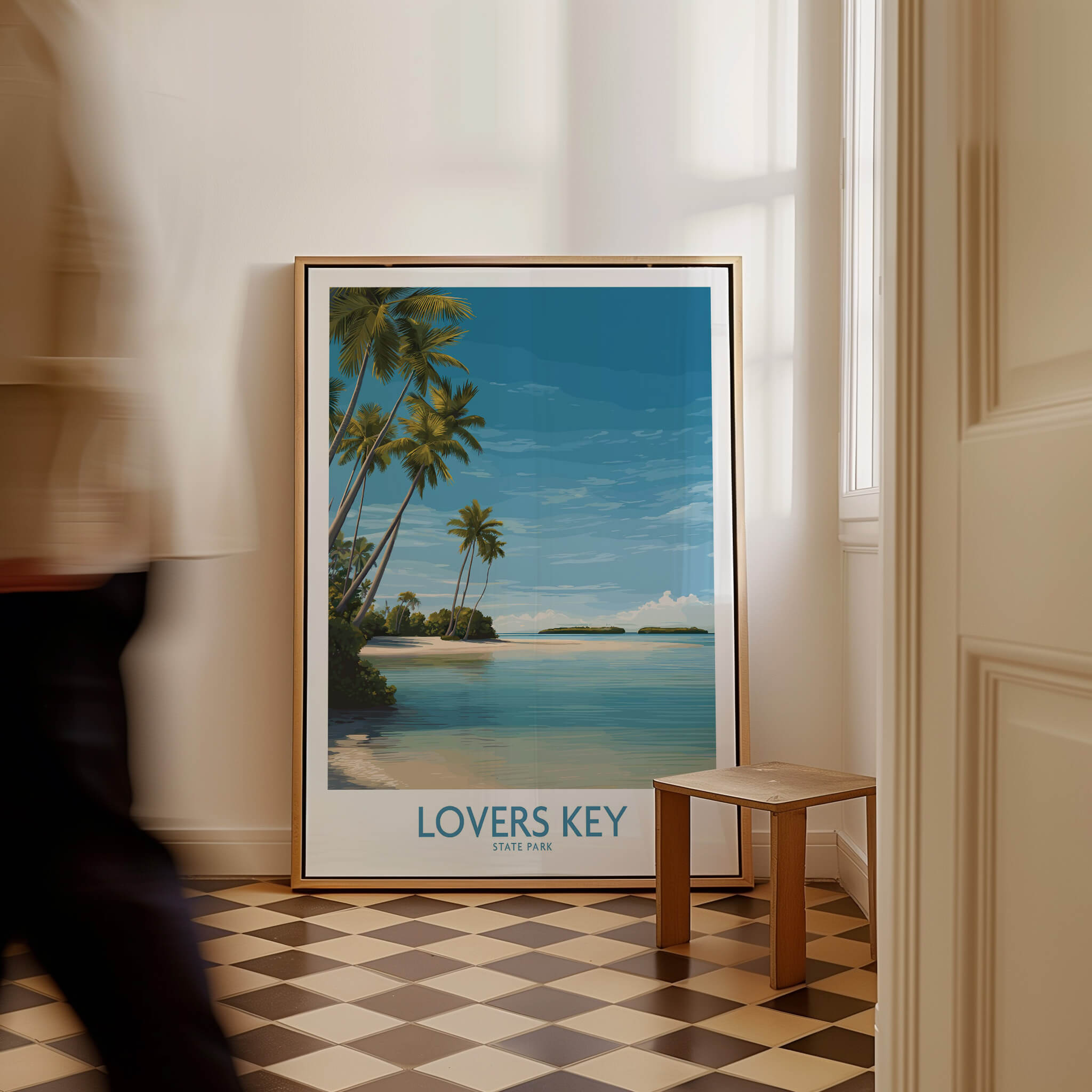 Lovers Key Poster | Florida Canvas Print displayed in a stylish interior with a palm tree landscape.