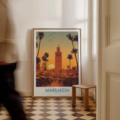 Marrakesh Morocco Posters | Historic Medina Sunset Canvas Print in stylish interior setting.