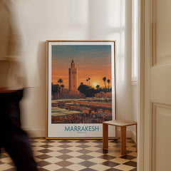 Marrakesh Morocco Canvas Art Print | Jemaa el-Fnaa Market Scene Poster displayed in stylish interior
