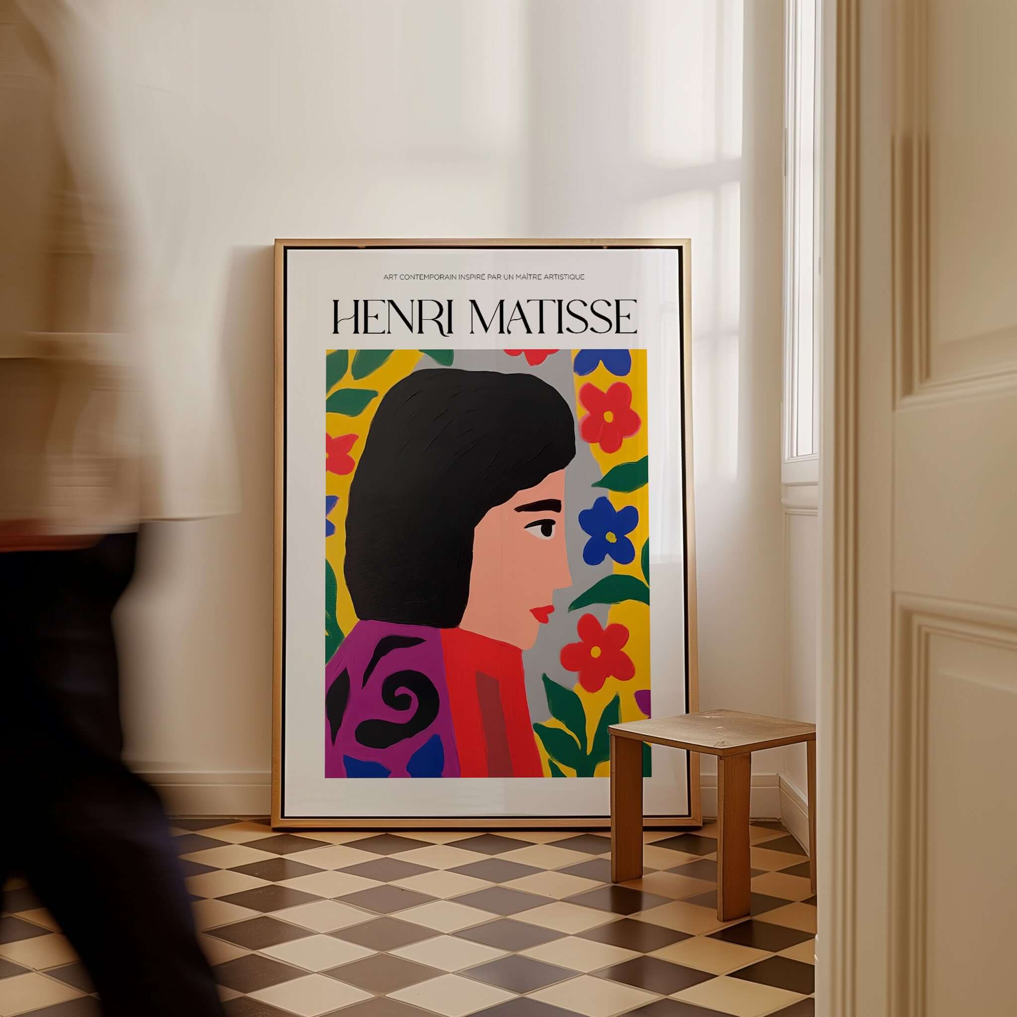 Matisse Art Prints - Floral Woman framed art print featuring a vibrant portrait of a woman with colorful flowers.