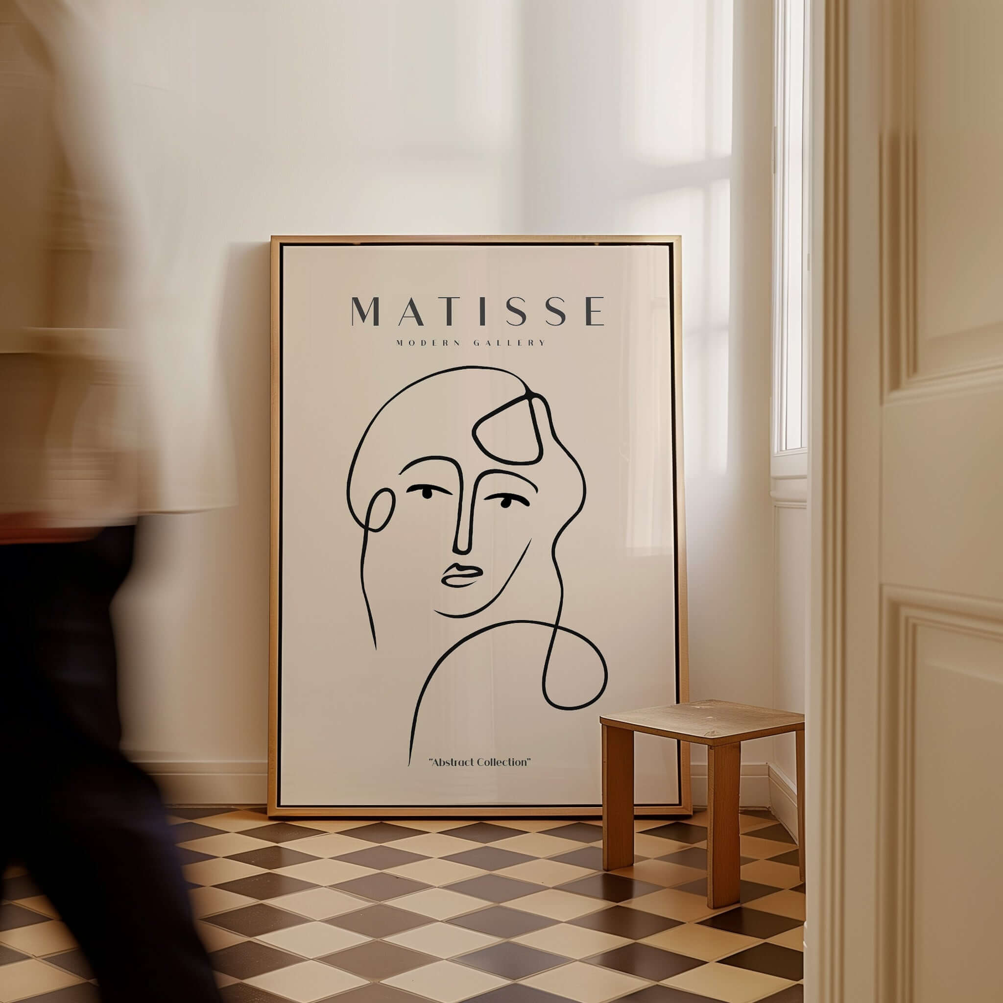 Matisse Art Prints - Continuous Line Abstract Face Poster displayed in a stylish interior setting.